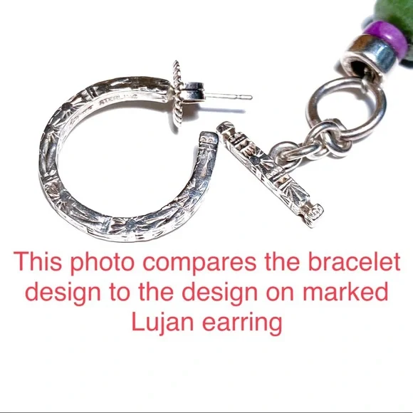 Harold Lujan Unsigned Bracelet w/ Sterling Hand Stamped Beads & Hand Cut Stones - Picture 14 of 16